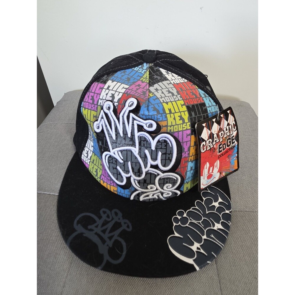 Brand New Disney Parks Mickey Mouse AllOver Graffiti Strapback Hat Cap NwT